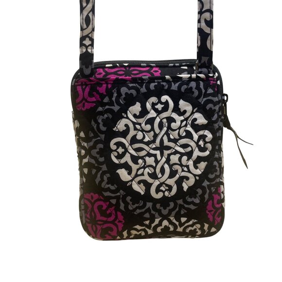 Vera Bradley Women’s Black & Pink Quilted Floral Patterned Crossbody Bag Sz S - Picture 3 of 13